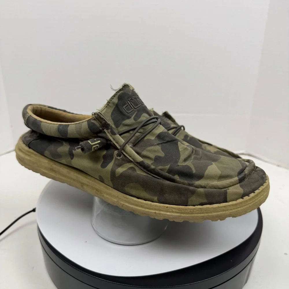 Hey Dude Wally Camo Mens Size 12 Green Camouflage Canvas Slip On Loafers Shoes
